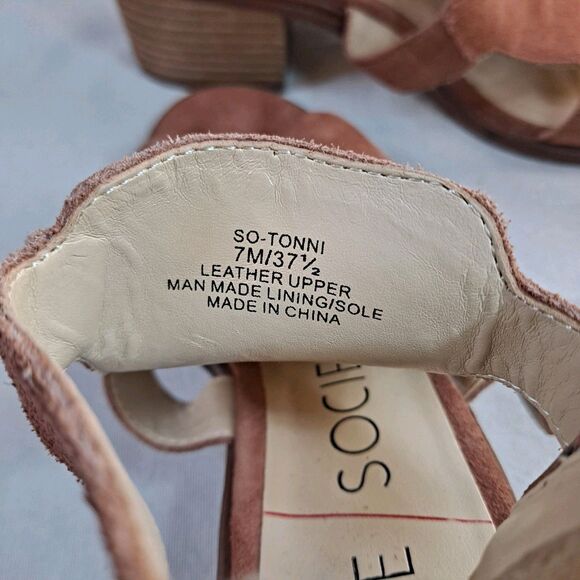Sole Society Tonni Sandals Womens 7M Brown Suede Cutout Block Heel Rear Zip - Picture 8 of 10
